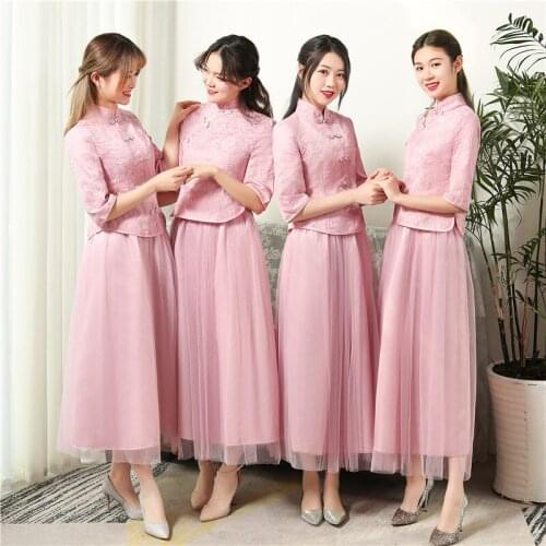 2021 Girl Dress Sweet Memory Autumn A-line Three Quarter Floral Mesh Red Gray Blue Vintage Plus Size Bridesmaid Dresses