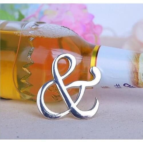 50pcs Mr. And Mrs. Ampersand Bottle Opener Wine Bridal Shower Wedding Favors Gift Silver
