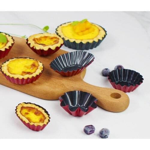 6pcs Non-stick Mini Flower Carbon Steel Egg Tart Pan Mold Reusable Cupcake Baking Mould Muffin Cup
