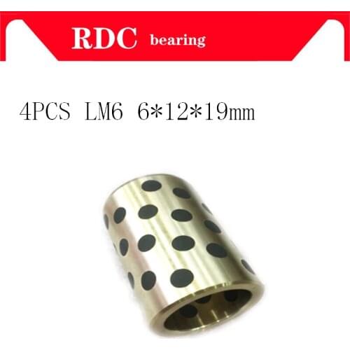 Free shipping 4pcs 6x12x19 mm linear graphite copper set bearing copper bushing oil self-lubricating bearing JDB LM6UU LM6 6mm