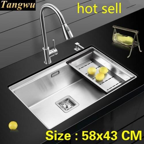 Free shipping Standard luxurious mini kitchen manual sink single trough durable food-grade 304 stainless steel hot sell 58x43 CM
