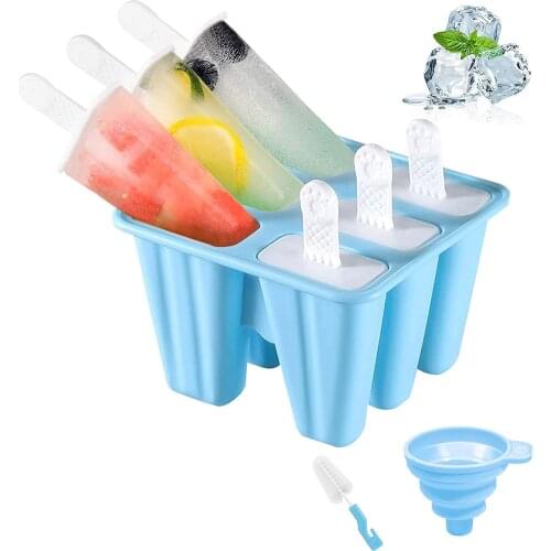 BalleenShiny 6 Grids Homemade Food Grade Silicone Popsicle Mold With Cleaning Brush And Folding Funnel Kitchen Ice Making Tool