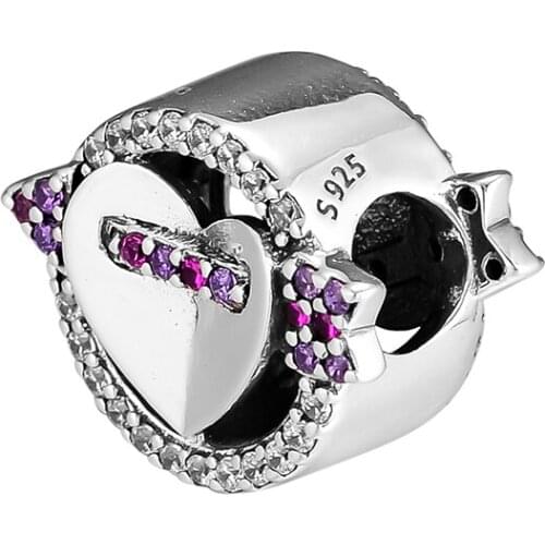 Beads 925 Sterling Silver Sparkling Arrow Heart Charm Fit Charms Bracelets DIY Jewelry for Women Gift 02897