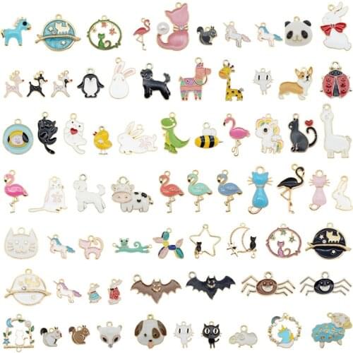 Julie Wang 20PCS Enamel Animal Charms Random Mixed Cat Dog Bird Bat Insect Gold Tone Alloy Pendent Jewelry Making Accessory