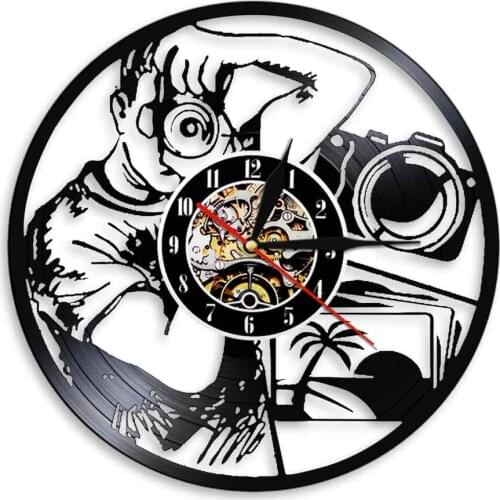 Photographer Photo Silihouette Decorative LED 3D Wall Clock Modern Design Vinyl LP Record Clock Unique Original Gifts