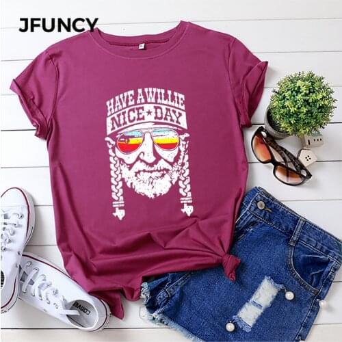 JFUNCY Plus Size Women T-Shirt Character Print Female Tshirt Short Sleeve Women T Shirt 100% Cotton Casual Summer Tees Tops