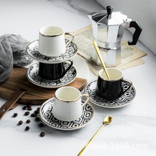 Milk Ceramic Cup Coffee Cup and Dish Set Afternoon Tea Red Cup Concentrated Coffee Cup 80 Ml Household Cup 6 Cup 6 Dish Set