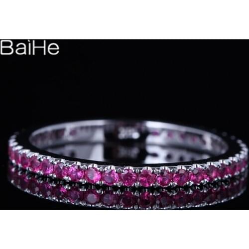 BAIHE Genuine Sterling Silver 925 0.15CT H/SI Round Ruby Wedding Band Trendy Fine Jewelry Full circle Ruby Ring Women Engagement
