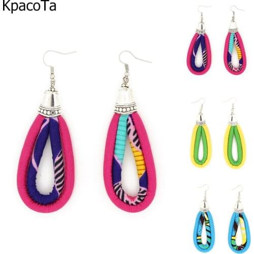 KpacoTa Handmade ethnic style earring water drop design beautiful fabric colour ankara charms eardrop women party birthday gift