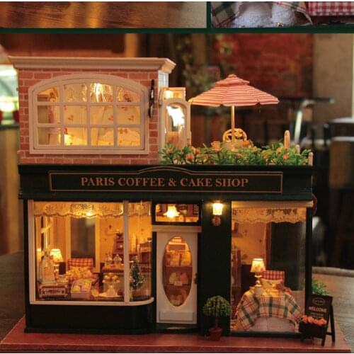 New 3D DIY Doll House with Furniture & Accessories Toy Miniature Doll House Creative Paris Coffee & Cake Shop DIY Doll House Toy