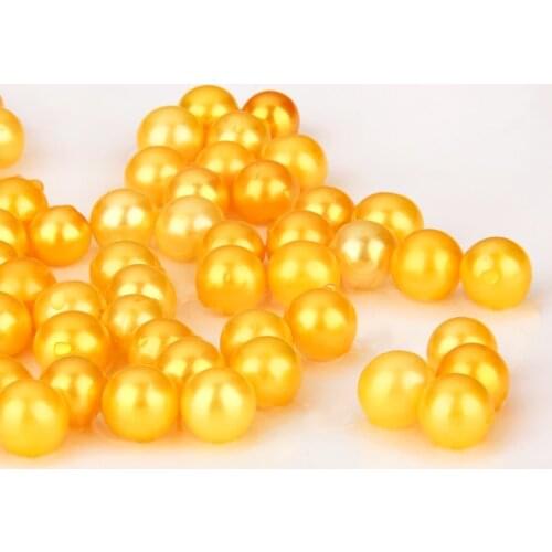 LGSY 7-8mm Natural Saltwater Beads Gold Color Round Akoya Pearls Fashion Jewelry Making For Women Oysters Pearl 10Pcs / 20Pcs
