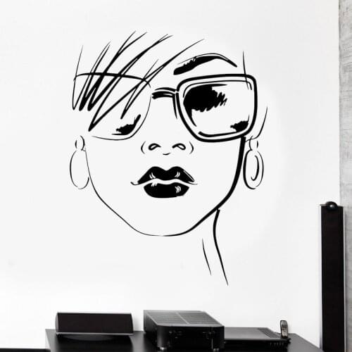 Fashion Glasses Beautiful Girls Wall Sticker Vinyl Beauty Salon Makeup Window Decals Removable Murals Interior Decoration A617