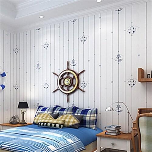 Mediterranean style non-woven wallpaper childrens room cartoon professional construction high-end home decoration wallpaper