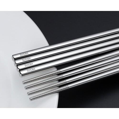 300pair/lot The new food grade 304 stainless steel tableware chopsticks household metal alloy square chopsticks Custom logo
