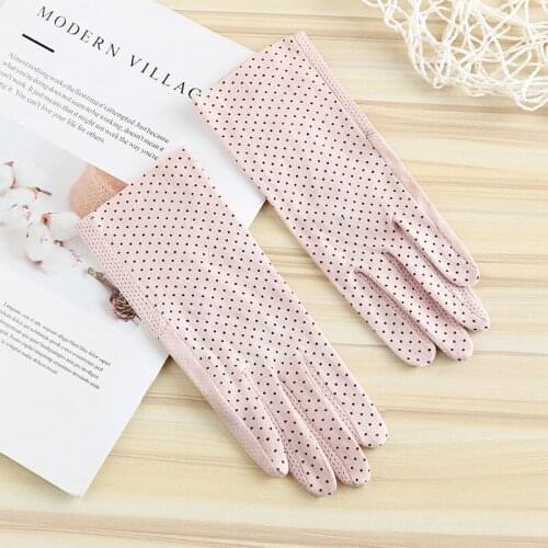Summer Sunscreen Touch Screen Gloves Women UV Protection Thin Breathable Soft Female Gloves Dot Print Driving Ice Silk Gloves
