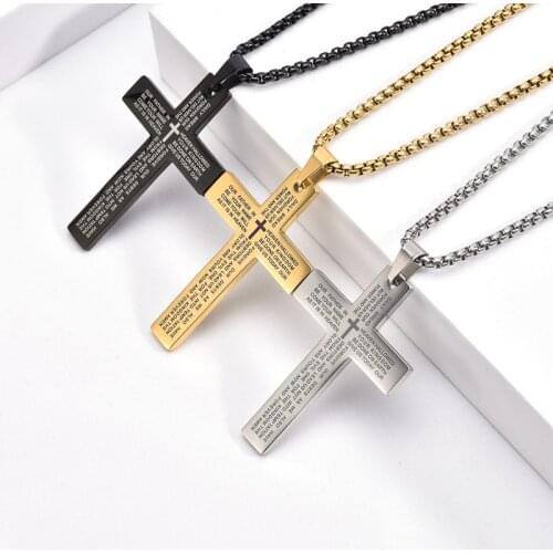 Retro Letter Scripture Stainless Steel Pendant Religious Christian Necklace Cross Personality Mens Hip Hop Jewelry Lucky Gift