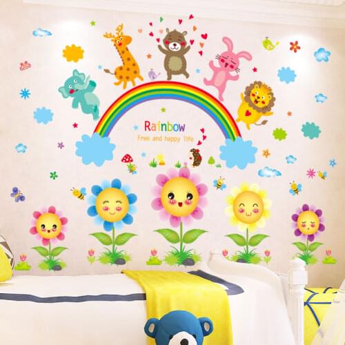 [SHIJUEHEZI] Sunflowers Plants Wall Stickers DIY Animals Rainbow Wall Decals for Living Room Kids Bedroom Home Decoration