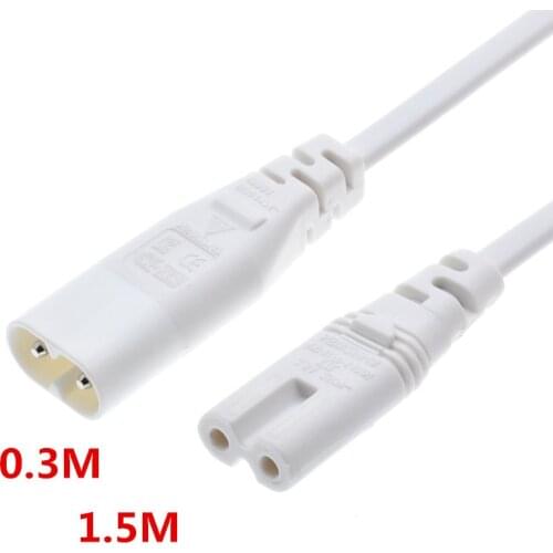 IEC 60320 C8 Plug to C7 Receptacle Male to Female Extension Power Supply Main Adapter Cable 0.3m/1.5m White Color