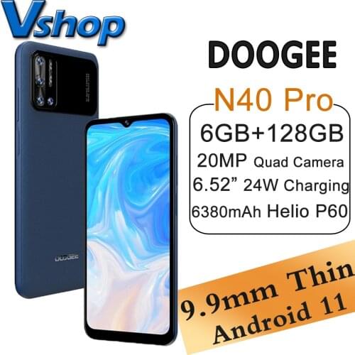 DOOGEE N40 Pro 6GB+128GB 6.5 Inch Smartphone 20MP Quad Camera Helio P60 Cellphone 6380mAh Android 11 24W Charging Mobile Phone