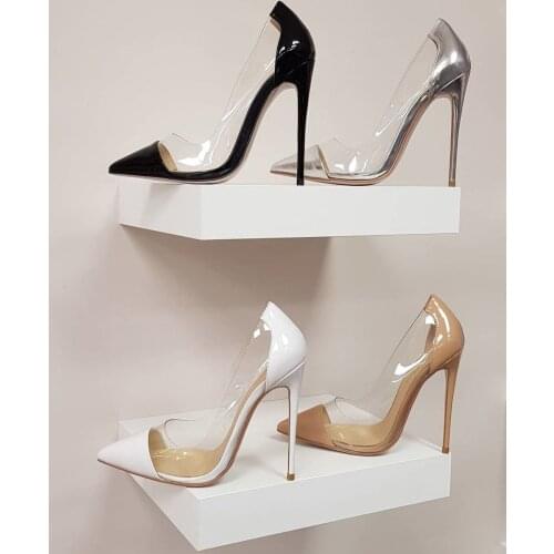 Sexy lady fashion womens shoes pvc clear pointy toe stiletto stripper High heels party shoes ladies pumps 12cm large sizie 44
