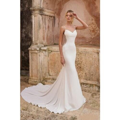 Gorgeous Mermaid Wedding Dresses Bridal Gowns Spaghetti Straps Backless Luxury Beads Sweep Train Beach Country robe de mariée