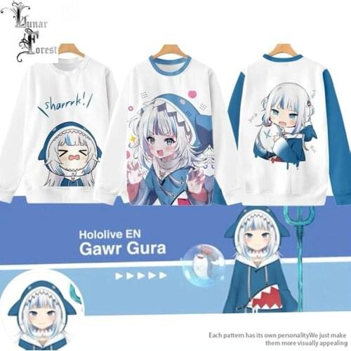 VTuber Gawr gura 3D Printing T-shirt Fashion Round Neck Long Sleeve Popular Japanese Streetwear Plus Size