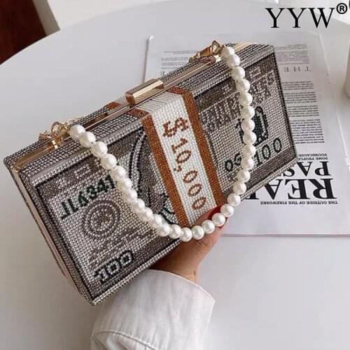 High Quality Women Handbag Design For Women Ladies Wedding Party Handbag Rhinestone Pearl Chain Wallet Clutch Purse Clutch Bag