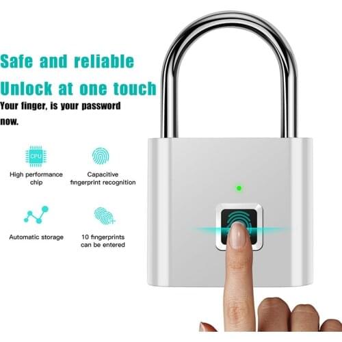 Echargeable Door Lock Fingerprint Smart Padlock Quick Unlock Zinc alloy Metal Self Developing Chip Keyless USB IP65 Waterproof