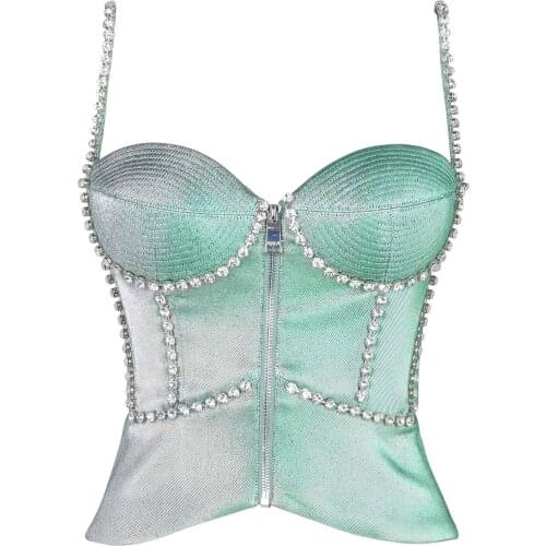 Satin Top Beaded Top Women Crystals Strap Tops Corset Woman Clothes With Free Shipping Lace Up Back Sexy Top Women 2021 Zipper