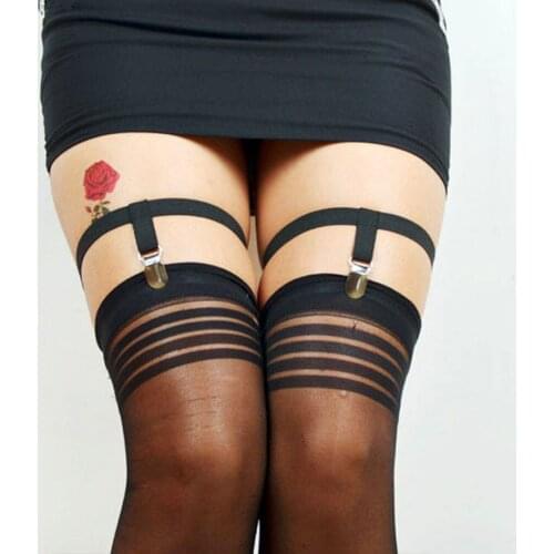 2Pcs Handmade Sexy Elastic Leg Harness Belt Garter Belt Womens Stocking Garter With Clips Thigh Strap Suspenders