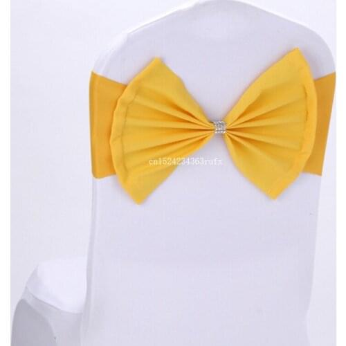 200pcs Back Bow Chair Covers Flower Elastic Chair Cover with Diamond Strap Lycra Chair Cover Wedding Decoration