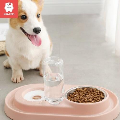 KIMPETS Cat Bowl Automatic Water Dispenser Dog Basin Non-wet Mouth Puppy Bowl Double Plastic Bottle Pet Stainless Iron Food Tub