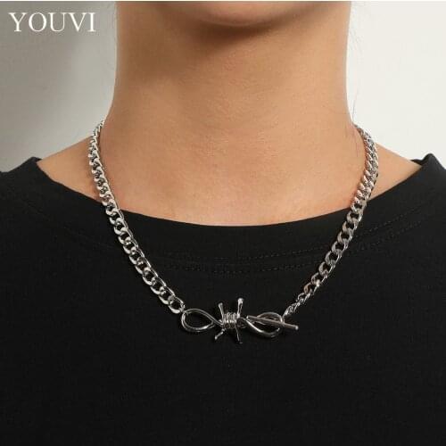 YOUVI Goth Men Chain Necklace Thorns Toggle Clasp Circle Lariat Lock Pendants Punk Necklaces for Women Neck Jewelry Collar