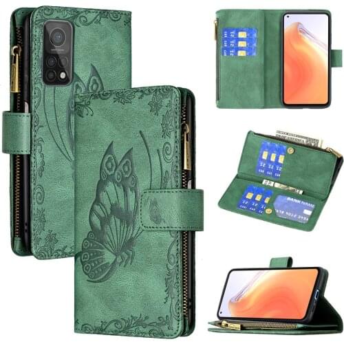 Wallet Case for Xiaomi Mi 10T Pro Butterfly Folio Leather Zipper Pocket 9 Card Slots Phone Cover for Xiaomi Mi 10T Lite Mi 11i