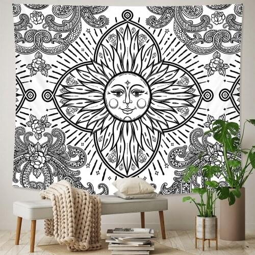 Black and white sun moon home art decoration psychedelic scene tapestry Hippie Bohemian decorative Datura sheet sofa blanket