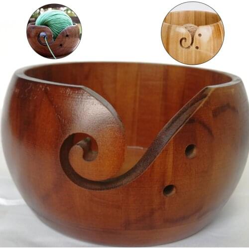 Handmade Wooden Yarn Bowl Premium Round Wool Storage Bowl Wooden Yarn Storage Bowl Organizer Sewing Supplies