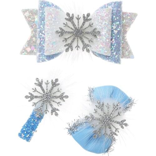 Kids Girls Hair Clips Christmas Sparkling Snowflake Princess Hair Clips Cosolay Accessories Bows Plush Diamond Decor Hairpins