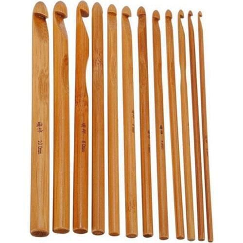 3-10mm 12pcs Bamboo Crochet Hook Set DIY Knitting Needles Handle Home Knitting Weave Yarn Crafts Household Knitting Tools