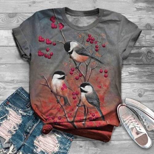 Harajuku Woman Tshirts Women Summer Plus Size Short Sleeve Bird Printed O Neck Tops T Shirt Femme T-Shirts Mujer Camisetas #LR2