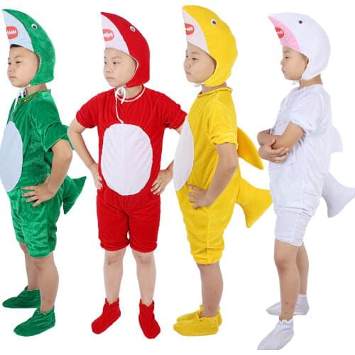 Children Shark Cosplay Costume Animal Onesies Cartoon Funny Suit School Party Long / Short Sleeve Boys Girls Halloween Outfit