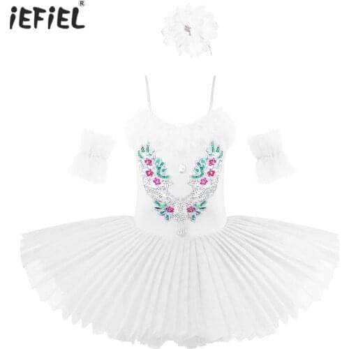 White Ballet Leotard Dress Girls Ballerina Tutu Costume Classical Swan Dance Wear Girls Party Wedding Stage Performance Costumes