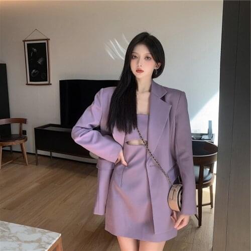 Internet celebrity fried street suit new large size western style, fashionable purple temperament and thin suit jacket