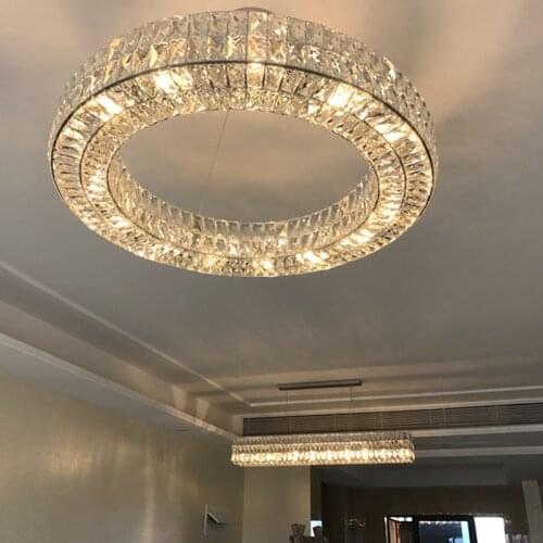 FKL Round Crystal Chandelier Lighting For Living Room Bedroom Hotel Villa Rectangle Dining LED Chandeliers Home Light Fixtures