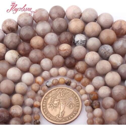 Round Smooth Raw Fossils Ocean Agates Natural Stone Loose Spacer Beads for DIY Women Men Necklace Bracelets Jewelry Making 15"