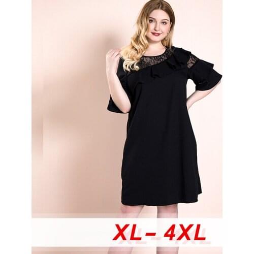 Lace Hollow O Neck Out Butterfly Sleeve Womens Dresses Casual Loose Mesh Tops 2020 spring Fashion Solid Plus Size Office Dress