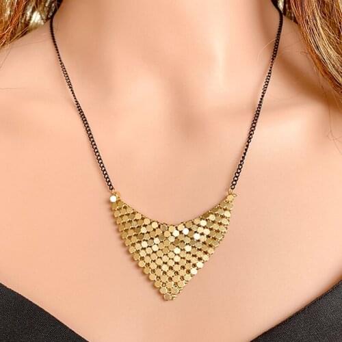 Hot Sale Statement Necklace Retro Gold Print Aluminum Sheet Trendy Festival Triangle Simplicity Dizzy Necklace for Women Party