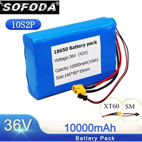 36V 10Ah Lithium Battery Pack 18650 10000mAh High rate 20A BMS for Balancing scooter E-bike lawn mower with 42V 2A Charger