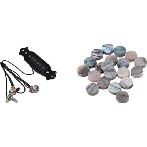 Magnetic Acoustic Pickup for Guitar Black with 20PCS Green Paua Abalone Inlay Dots 6mm Guitar Ukulele Banjo Maker