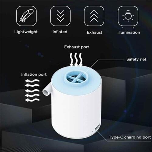 Mini Inflatable Pump with Camping Light 3-in-1 Portable Air Pump Inflate/Deflate Ultralight USB Rechargeable Outdoor Air Pump