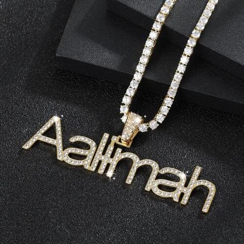Personalized Custom Name Iced Out Necklace Letters Cubic Zirconia Pendant Hippop Tennis Chain Stainless Steel Jewelry For Men